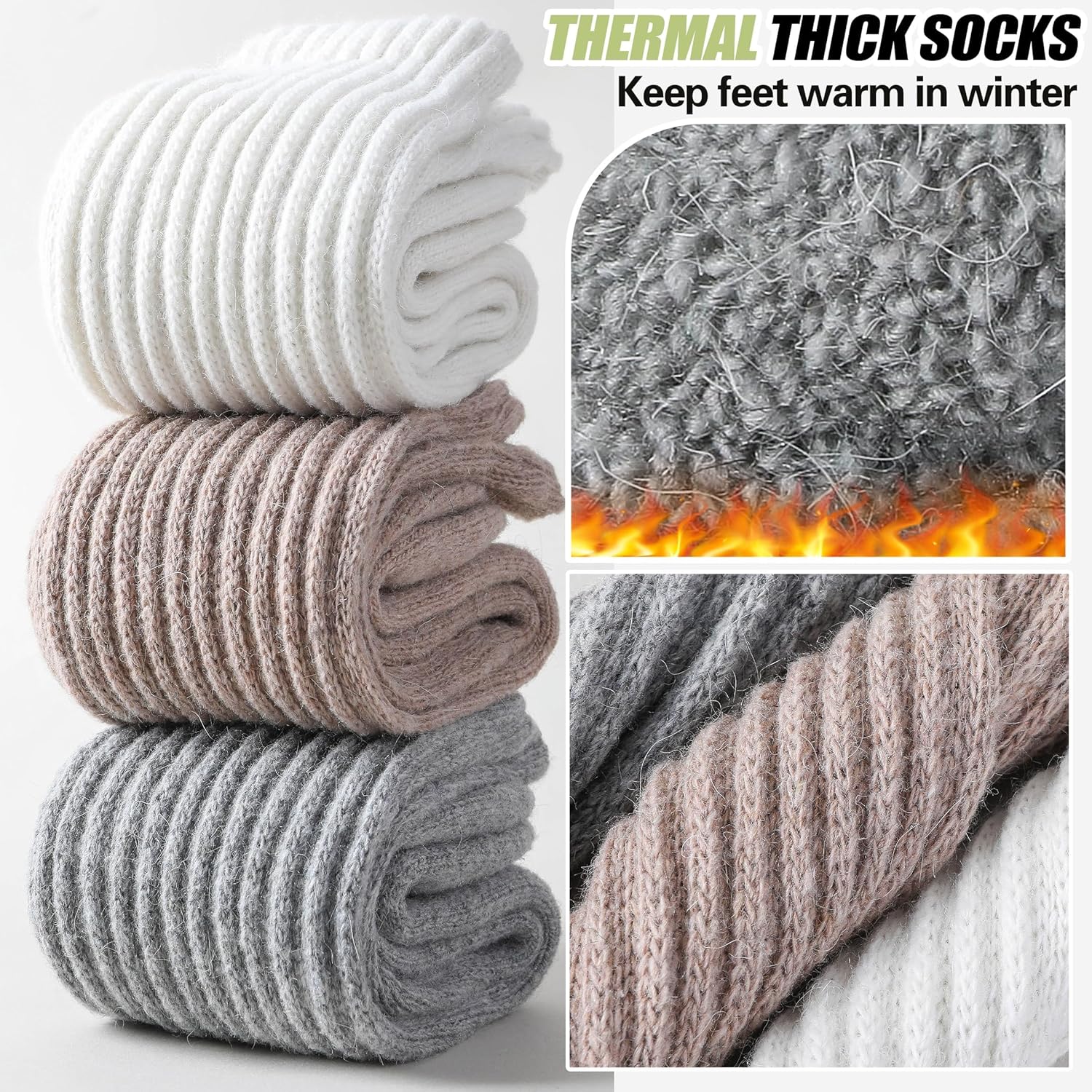 Merino  Slouch Boot Socks Thermal Warm Winter Thick Scrunch Cozy Crew Socks for Women 4 Pairs JianShuLuxe
