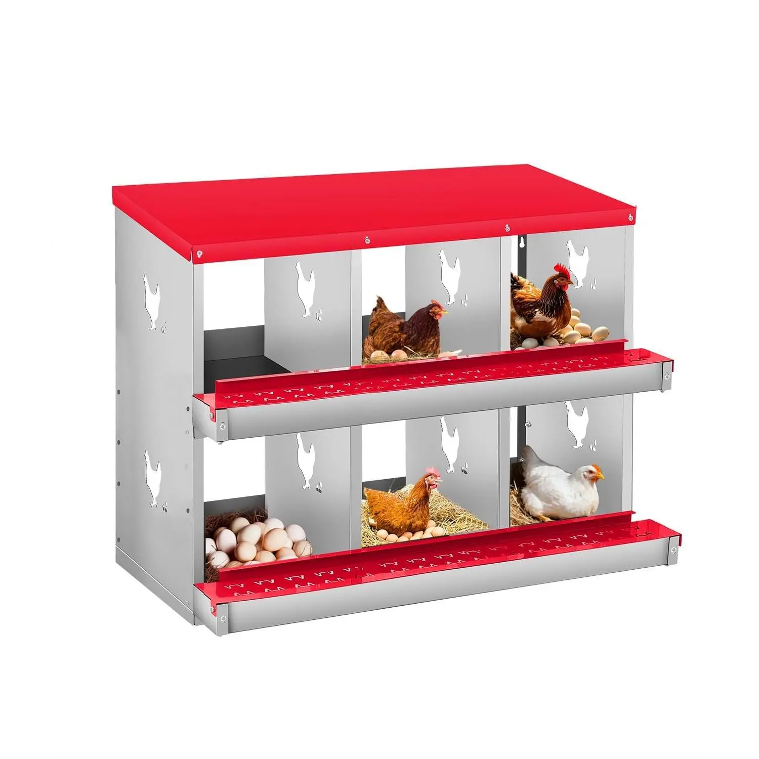 Garvee Durable Galvanized Steel Chicken Nesting Box – 6 Compartments, Rollaway, Easy Egg Collection, Wall Mount, Protects Eggs, Orange Red, No Legs (6 Compartments, No Legs)