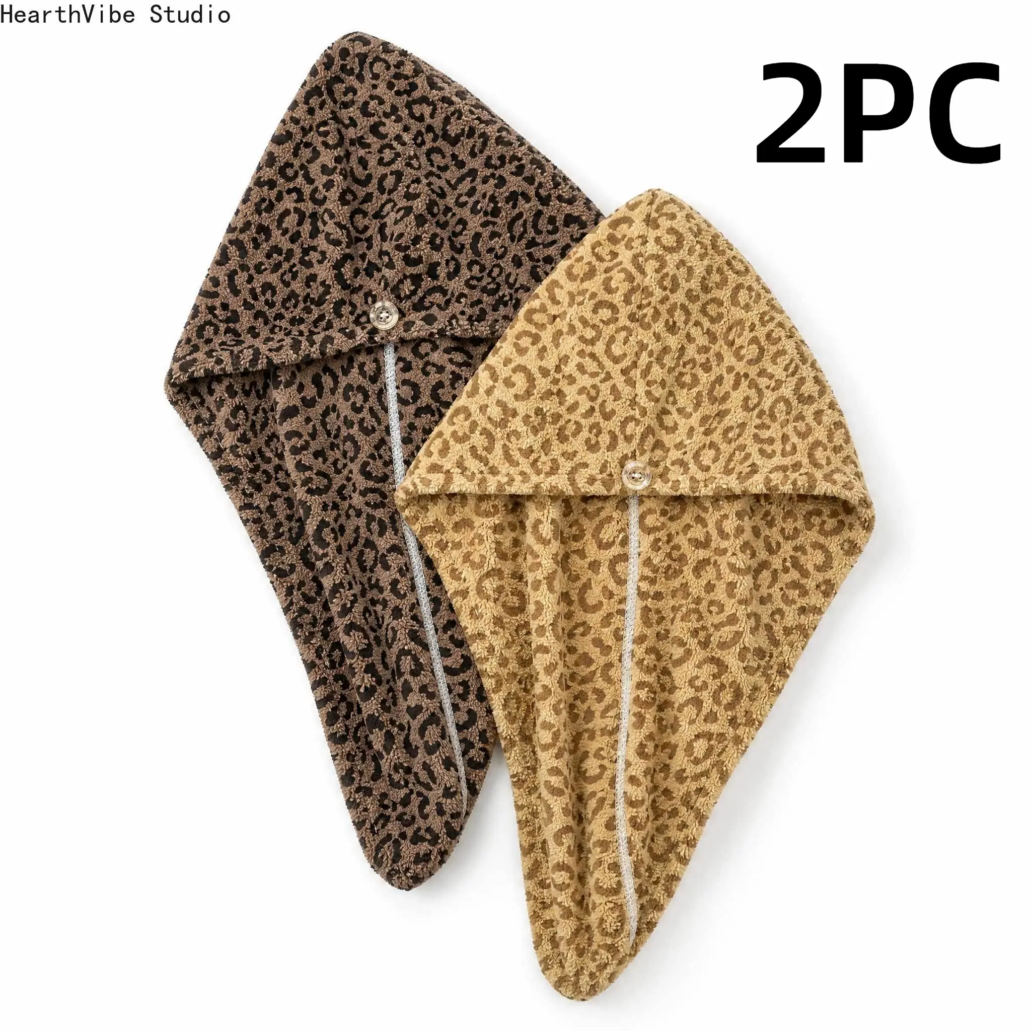 2-pack Microfiber Hair Towel Wrap for Women Sexy Leopard Print Dry Hair Turban with Button Fast Drying Super Absorbent Anti Frizz Curly Thick Wet Hair Gym Spa