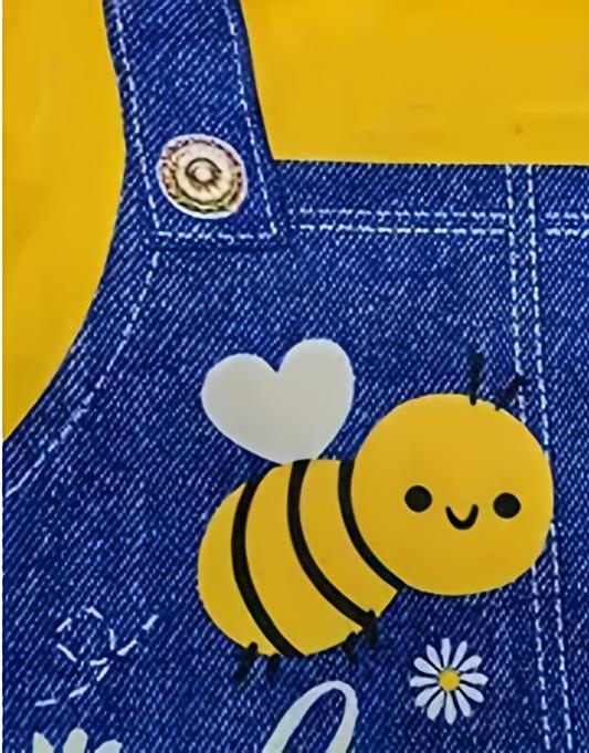 Girls' Dress • Single Piece • Digital Print Little Bee • Flutter Sleeve • Casual Straight Skirt