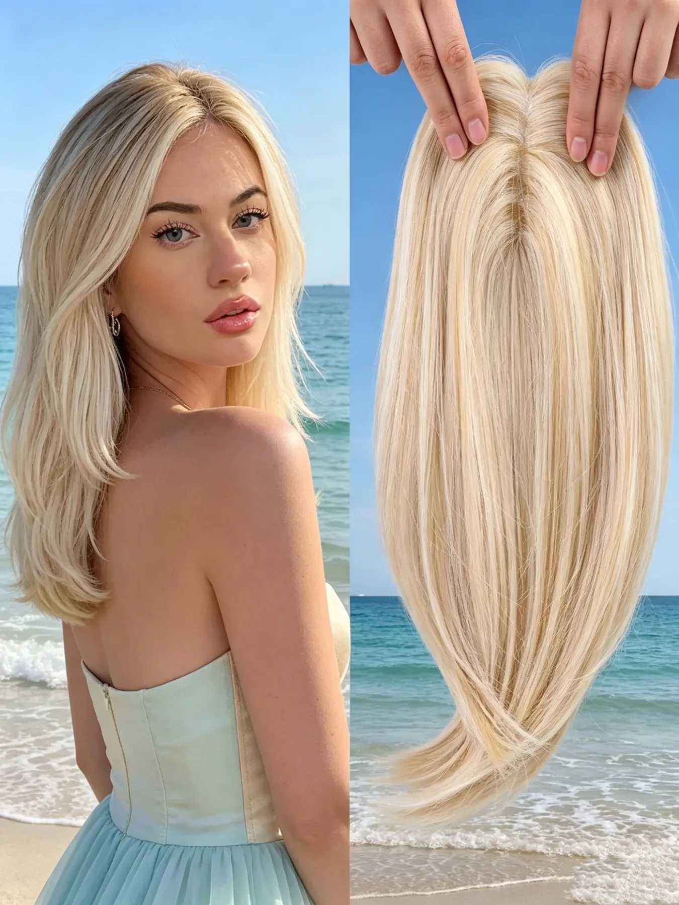 🤍Must-Have For Blonde Girls! Platinum Cream Highlight Straight Hair Topper Clip In with Face Framing Bangs, Premium Kanekalon Fibers Covers Bald Spots & Creates Flawless Full Hair