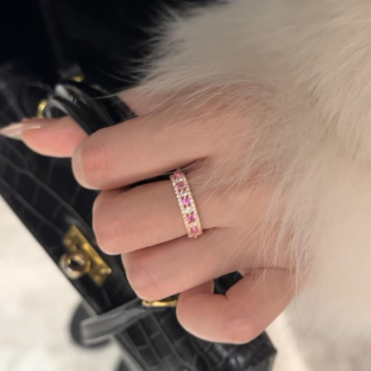 Pink Full Zircon Band Ring for Women, Korean Style Dainty Stackable Rings, Sparkling Fashion Jewelry, TikTok Trending Couple Gift, Ins Aesthetic Style