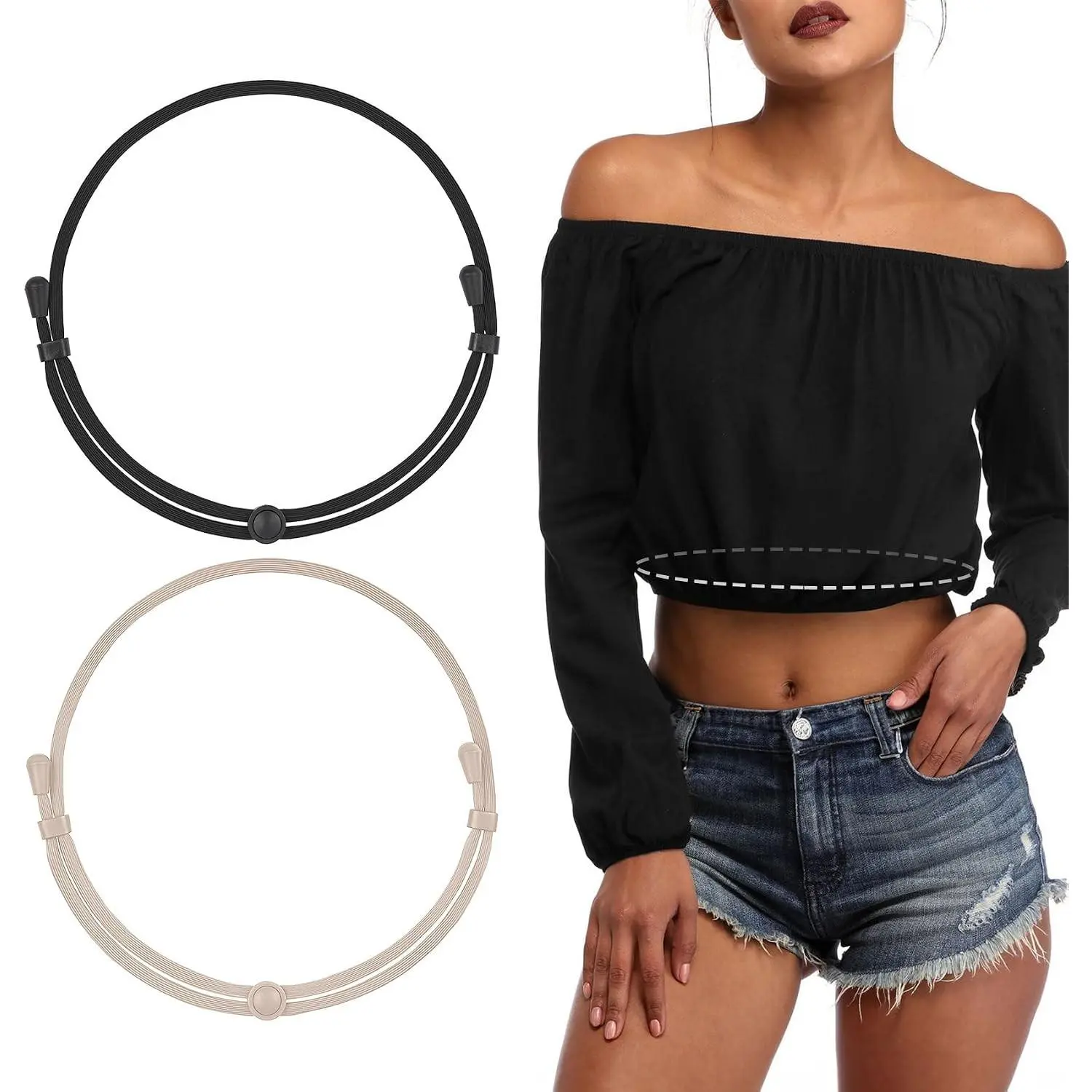 2Pack Elastic Stretch Tuck Band Tool for Women - Adjustable Crop Belt for Tucking Shirts, Sweaters & TopsGift