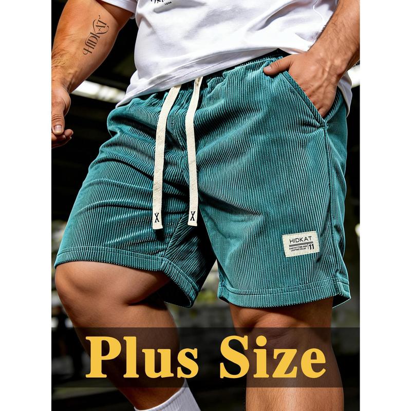 Plus Size Men's Corduroy Sporty Sports Shorts - Ultra-Lightweight, Breathable, Loose-Fitting Male Clothing, XXL Men's Beach & Running Shorts with Slogan Print for Summer Casual Wear