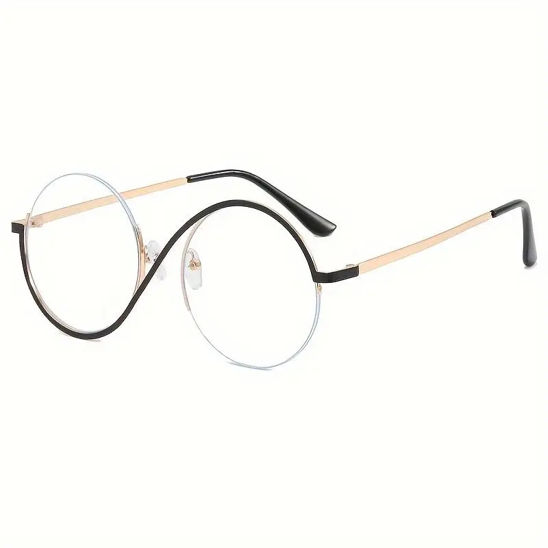 Stylish S-Shaped Metal Frame Glasses for Women & Men - Lightweight Durable Metal Frame with Clear PC Half-Rim Round Eyeglasses, Transparent for Parties, Photoshoots, Daily Wear - Chic Eyewear Suitable for Parties, Photoshoots & Everyday Use