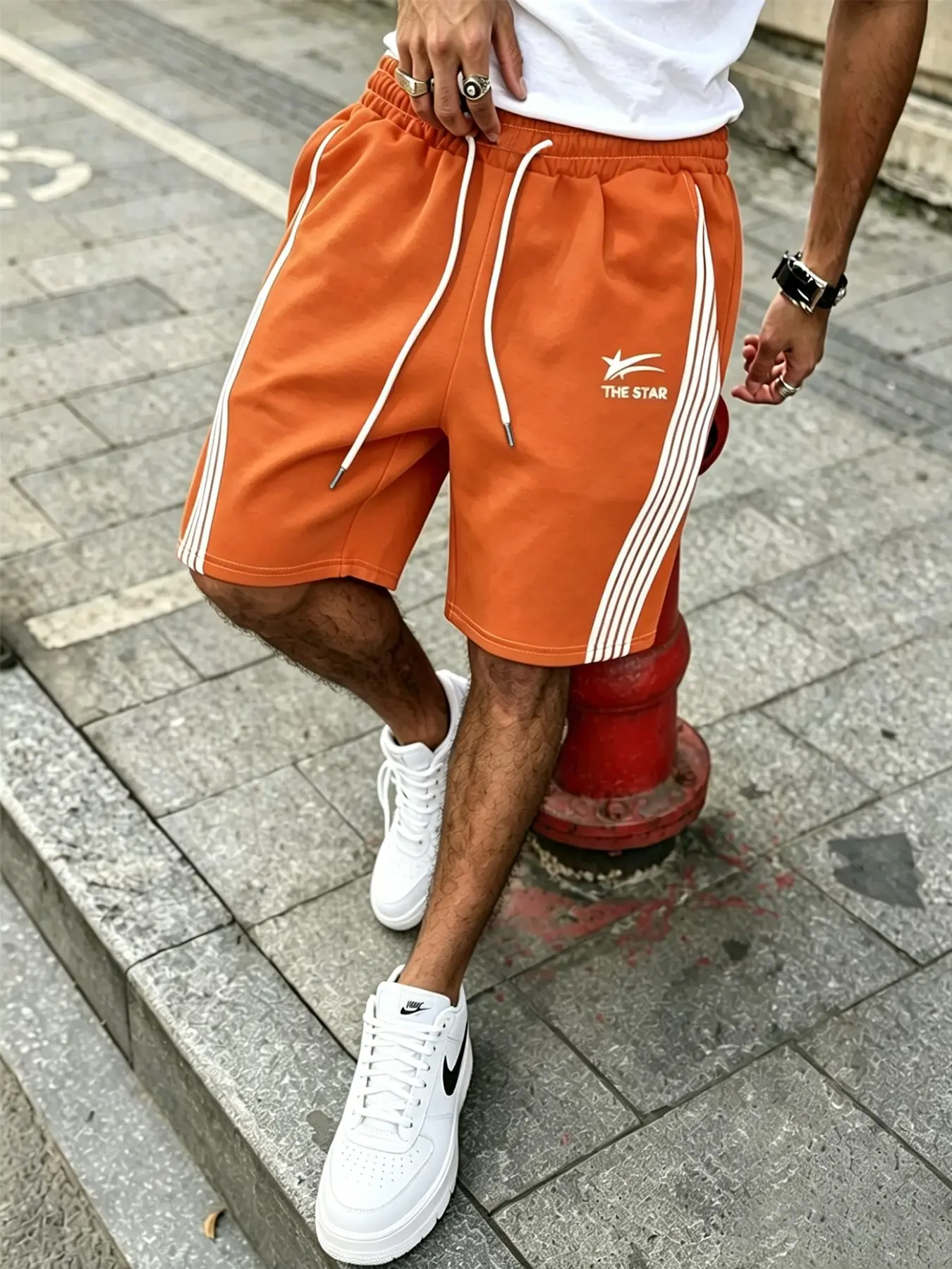 THE STAR Striped Shorts, Star Print Shorts: Y2K Sporty Streetwear, Oversized & Comfy Shorts for Men, Loose Fit Shorts, Perfect for Summer Outfits, Gym, Everyday Vibes! Elastic Waist, Breathable Fabric—Must-Have TikTok Viral Shorts
