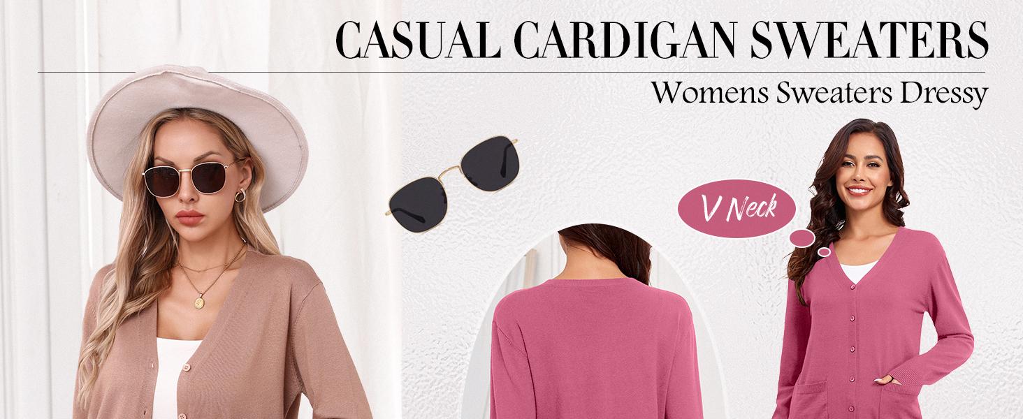 TASAMO Women's Lightweight Button Down Cardigan Sweaters Long Sleeve Classic V Neck Knit Soft Shrugs with Pocket for Spring Fall