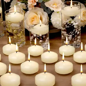 Floating Candles 2-Inch - 12 Pack Ivory Unscented Floating Candles Smokeless Slow Burning Water Candle Set for Centerpieces Wedding Party Gifts Home Decor