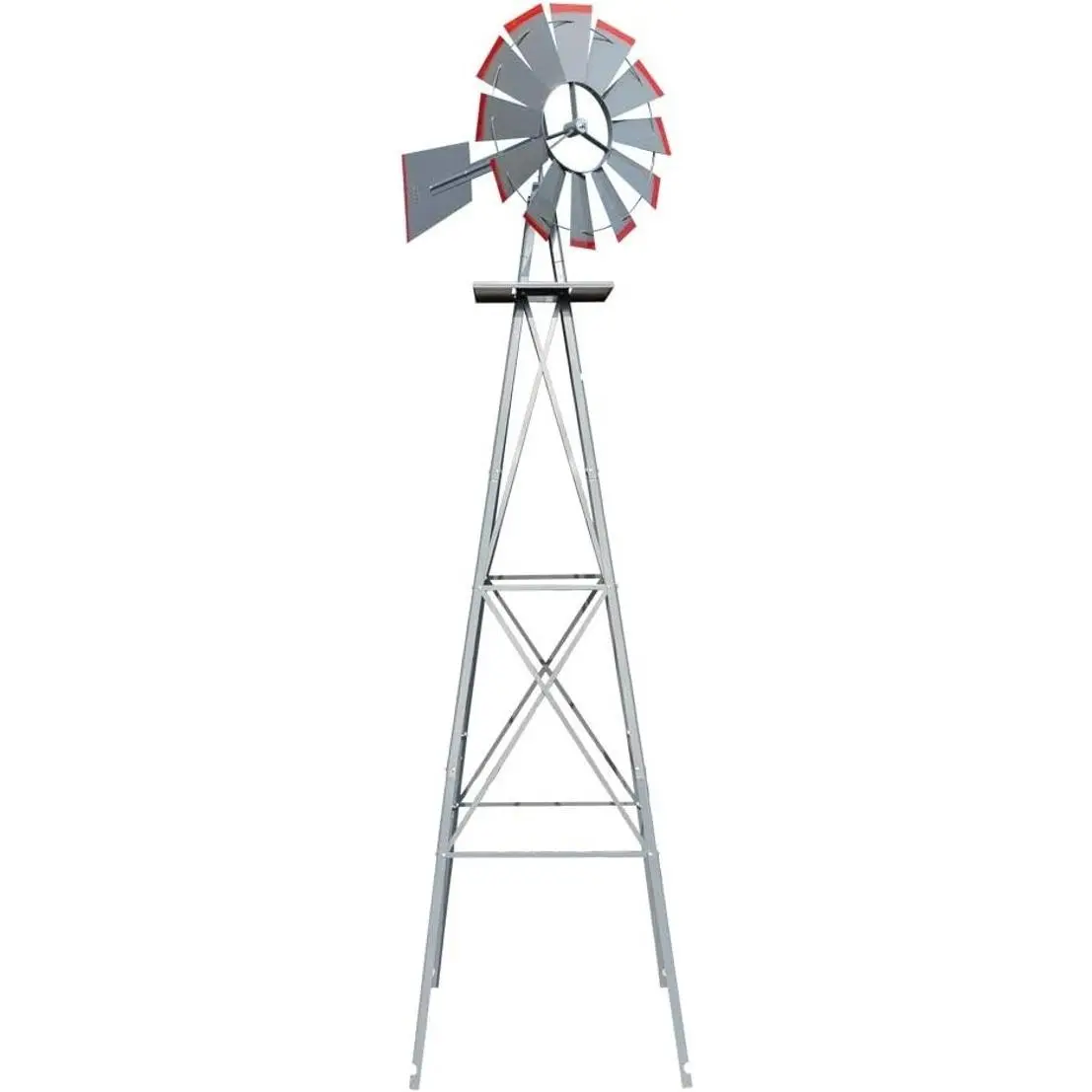 Upgrade 8FT Ornamental Windmill Backyard Garden Decoration Weather Vane, Heavy Duty Metal Wind Mill w/ 4 Legs Design, Grey
