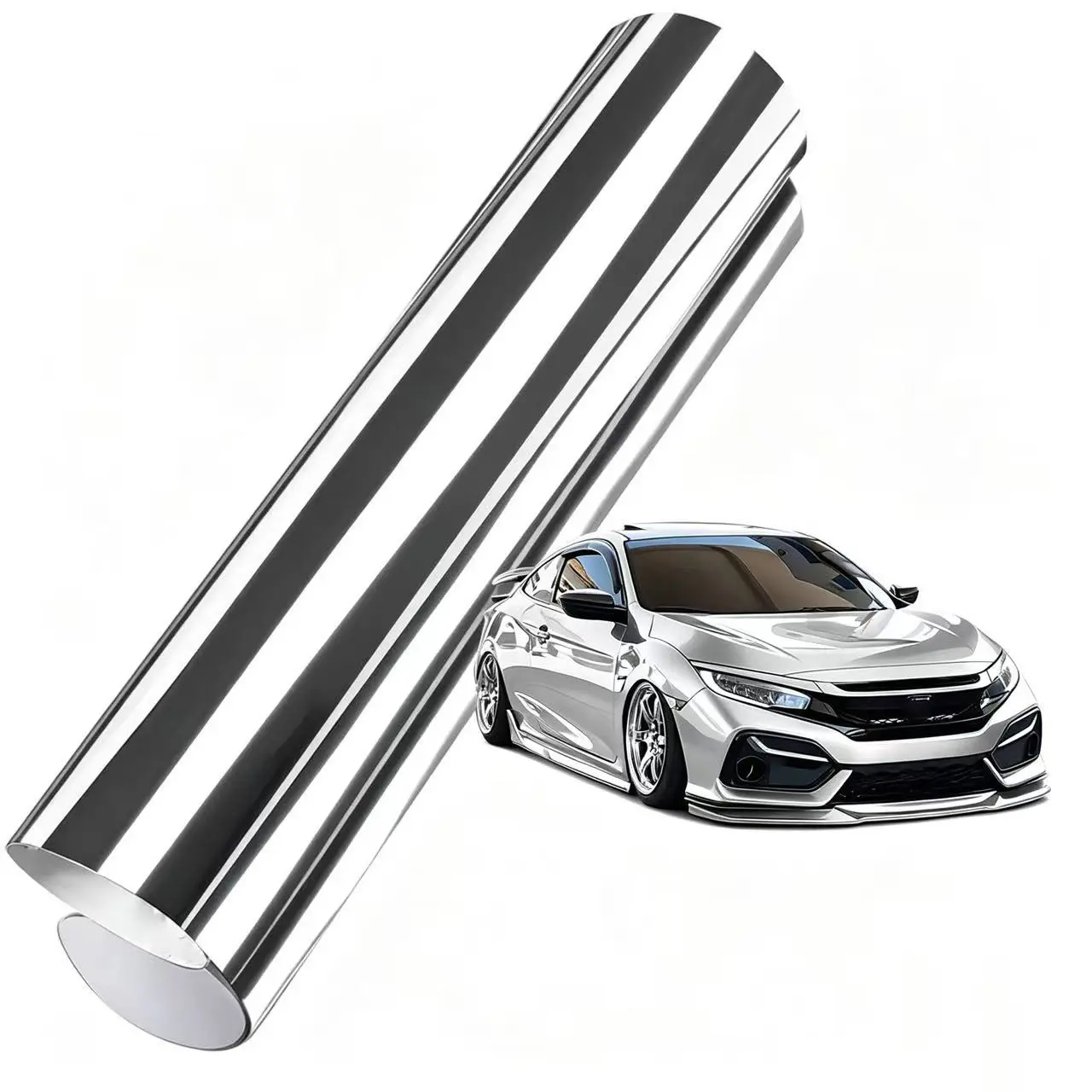 Premium Mirror Chrome Silver Stretchable Flexible Vinyl Wrap Film With Air Release Self Adhesive DIY Car Motorcycle Sticker Waterproof