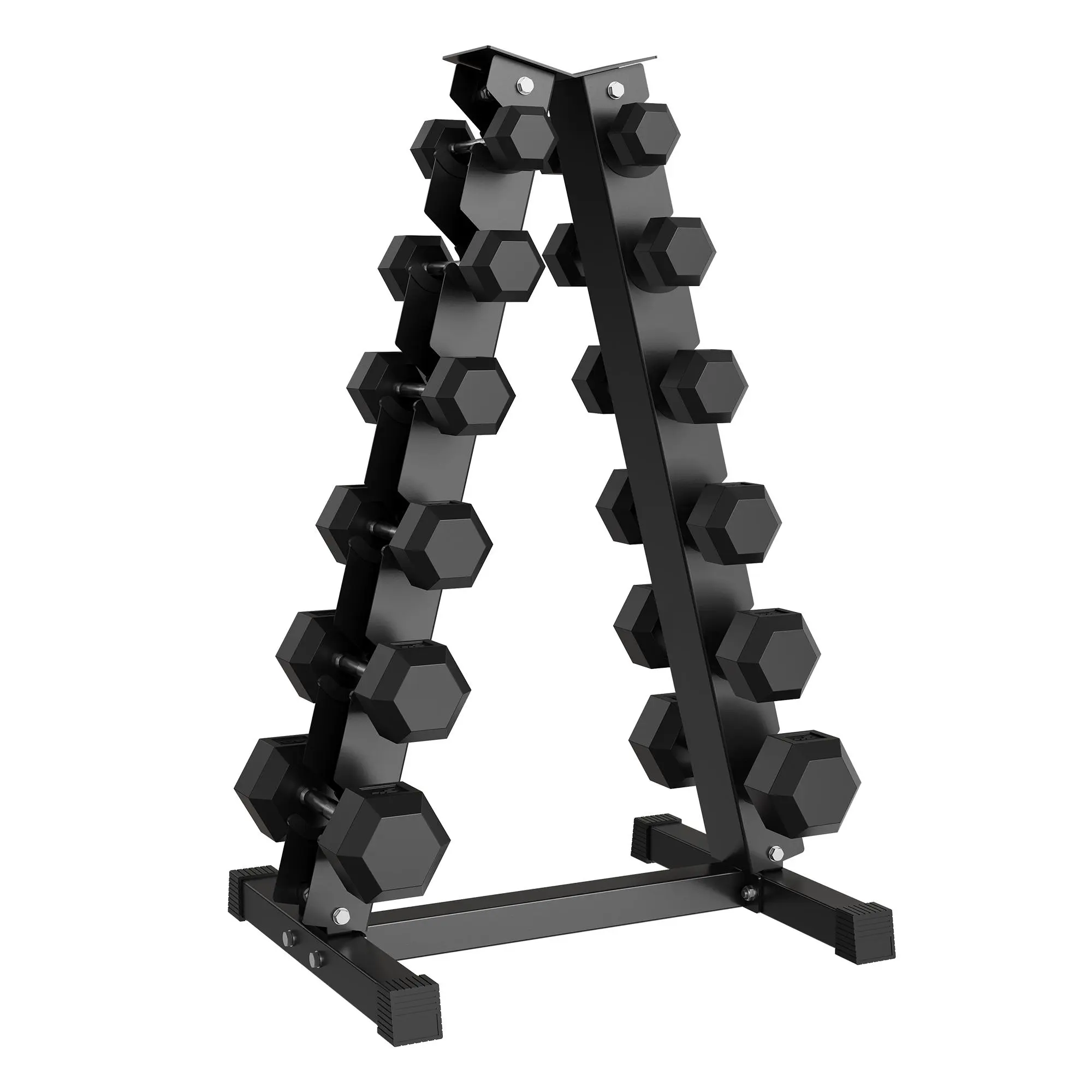 Heavy Duty A-Frame Dumbbell Rack Stand for Home Gym - Solid Steel Build - Space-Saving Weight Organizer - Holds Hex Rubber Dumbbells - Non-Slip Base - Rubber Guard Protectors - 1000 LB Capacity Support