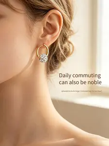 Hoop Earrings, Round Rhinestone Design, Lightweight Non-Drop, Hypoallergenic, European and American Style Jewelry