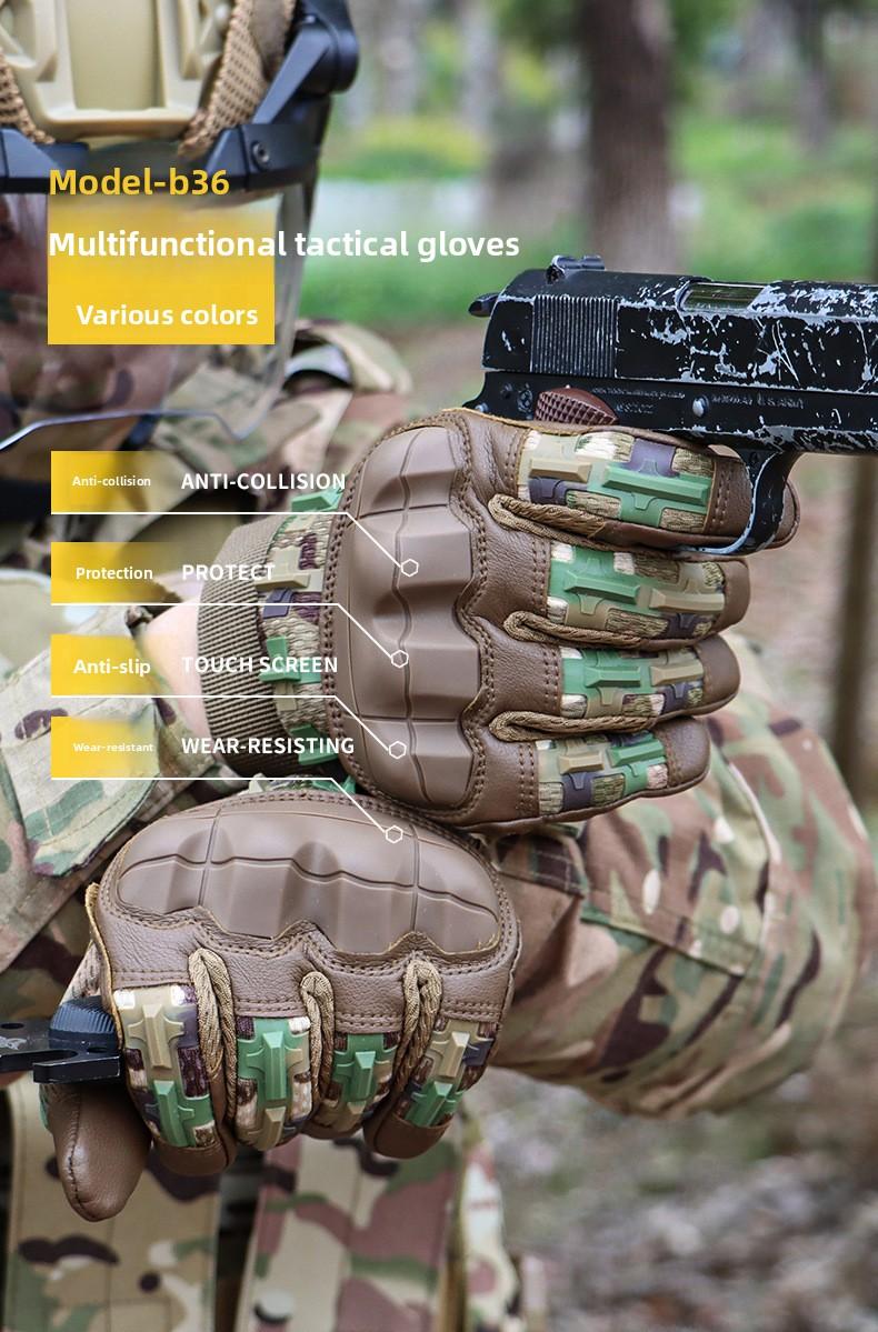 Five-finger touch screen tactical gloves, outdoor sun protection, anti-slip, motorcycle impact-resistant combat gloves