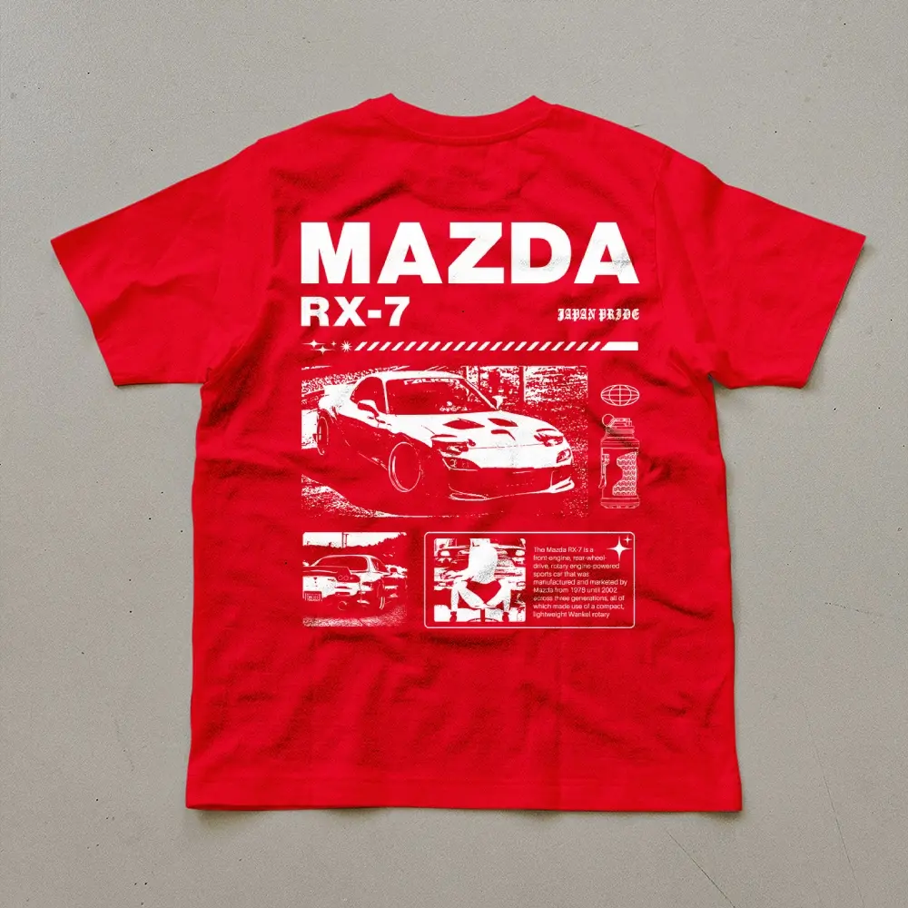 Men's 90s JDM Legend RX-7 Unisex Cotton Crew Neck Short-Sleeve T-Shirt - Casual Dress Top, Perfect Gift for Boyfriend, Tshirt, Shortsleeve, Fabric, Menswear, Round Neck, Soft