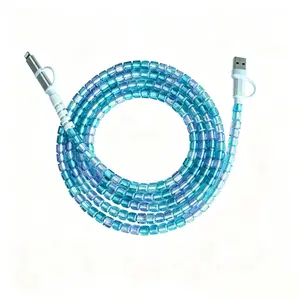 Beaded 4 In 1 Square Sugar Decor Charging Cable 5.9 Foot 60W Max Fast Charging Works With All USB C And Lightning Devices Perfect Fast Charge Cable For Ladies