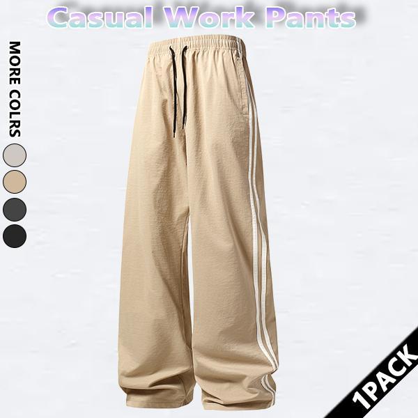 Men's stylish striped print drawstring waist sweatpants, casual and loose-fitting with pockets and a straight leg design, suitable for autumn and winter wear, men's everyday trousers.