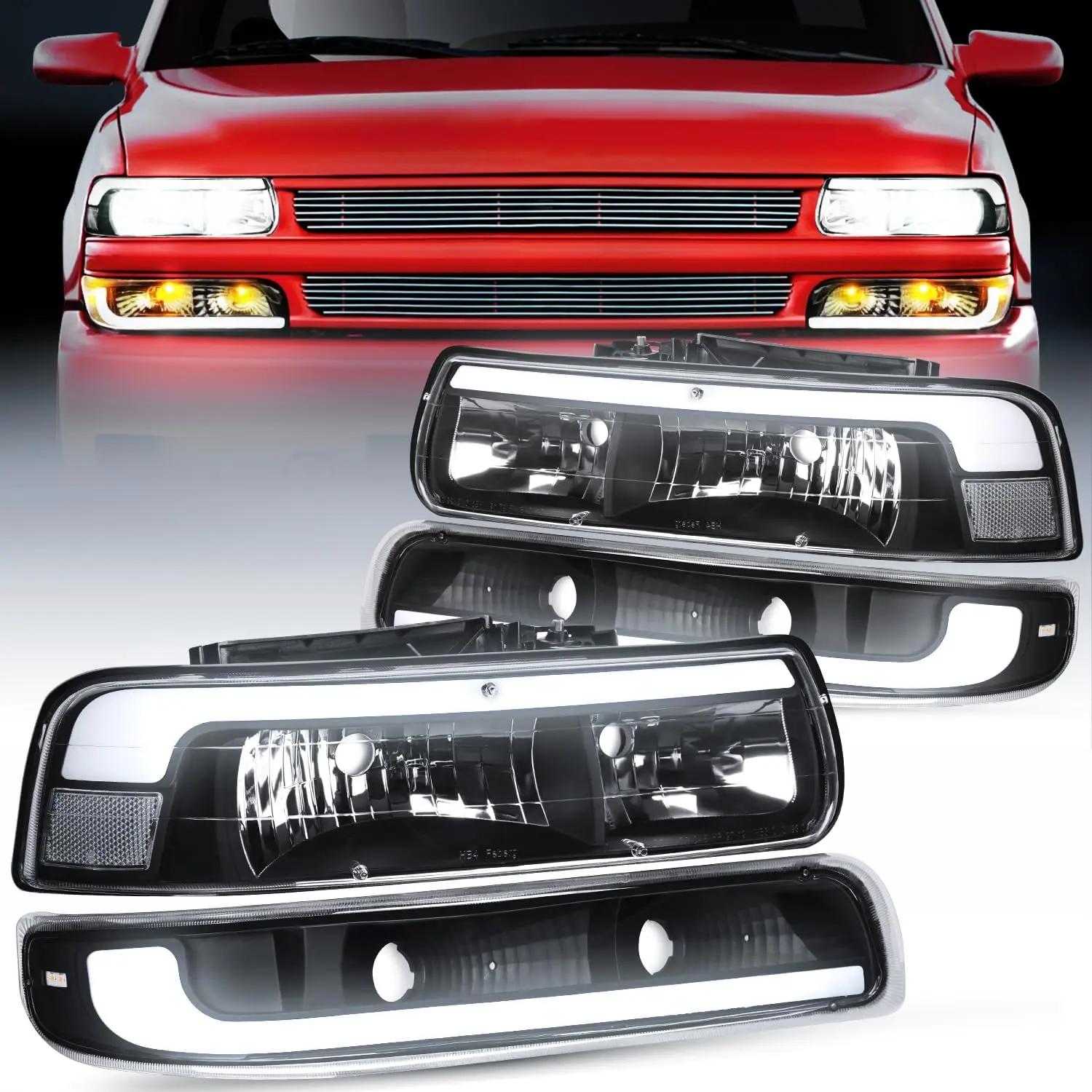 Nilight LED DRL Headlight Assembly with Anti-Fogging Clean Lens, IP65 Rated Plug-N-Play Black Housing Bumper Lights Set for 1999-2002 Chevy Models (Silverado 1500/1500HD/2500/2500HD/3500, Tahoe, Suburban) – Ideal for Night Drive