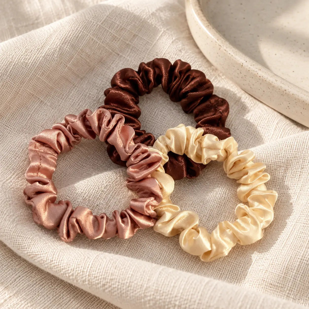 3-Piece Small Satin Scrunchie Set for Women, Slim Elastic Hair Ties for Ponytails and Buns, Everyday Hair Accessories