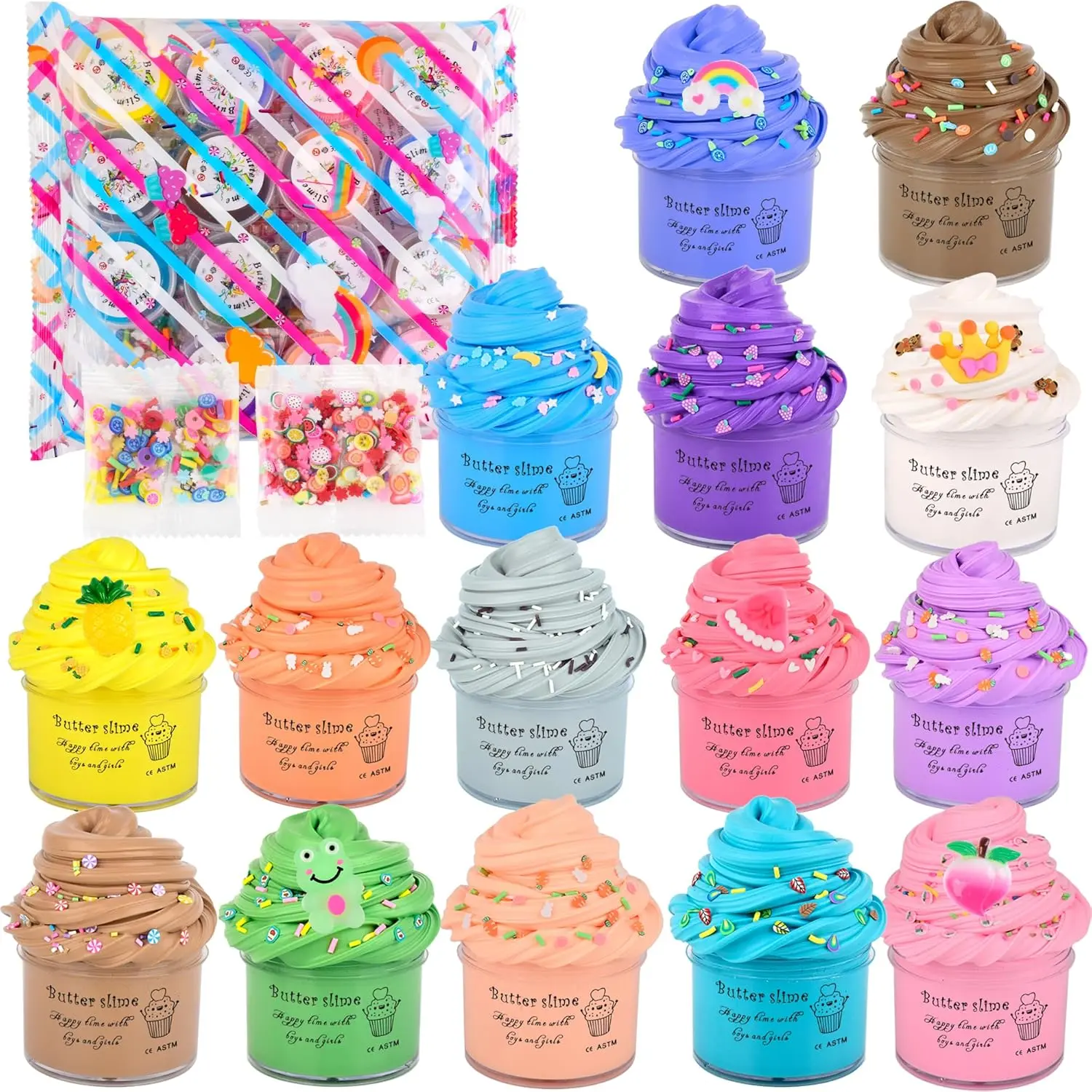 15 Pack Mini Slime, Butter Slime Party Favors, Soft Non-Sticky and Stretchy Slime Kit for Classroom Prizes, Christmas Stocking Stuffers, Goodie Bag Stuffers for Kids Boys Girls, N001 N002