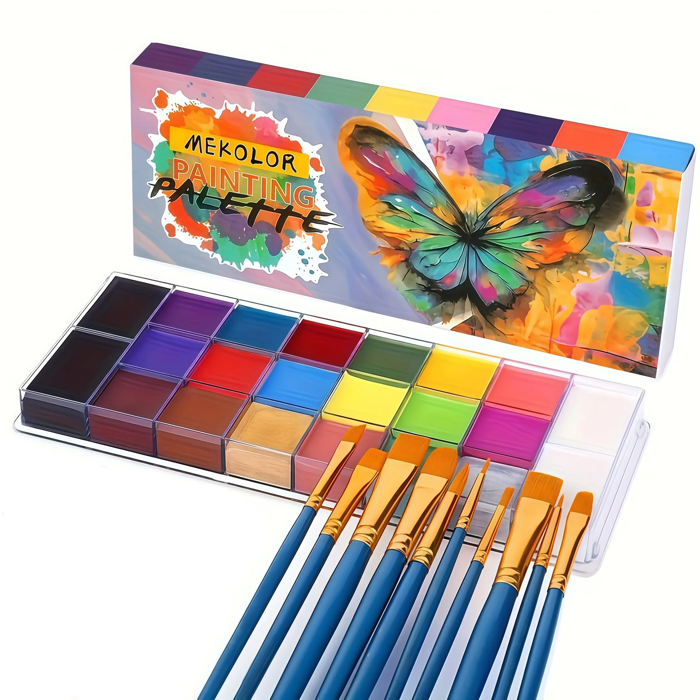 22 Color Face Paint Set with 10 Brushes, Safe Water-Based Makeup, High Saturation, Halloween Cosplay, Party Special Effects