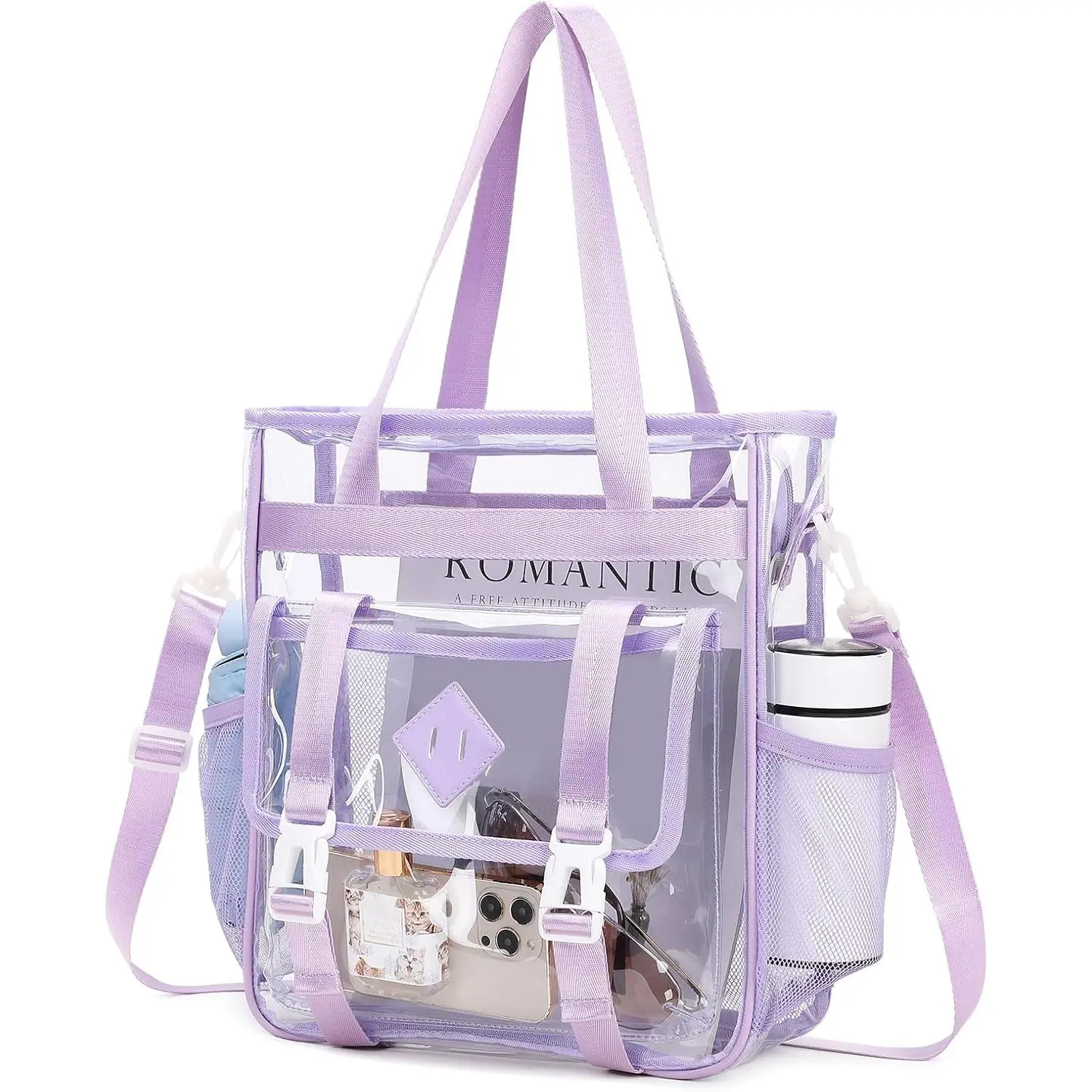 MUSEVOS Transparent Tote Bag - Stadium Approved 12x6x12 in, Heavy-Duty Waterproof Vinyl Thickened Tote Bag for Fashion Accessories & Keychains