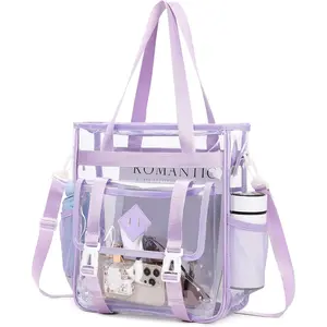 Clear Tote Bag Stadium Approved 12x6x12, Thickened Heavy Duty PVC Transparent Tote Bag Water ResistantGift.