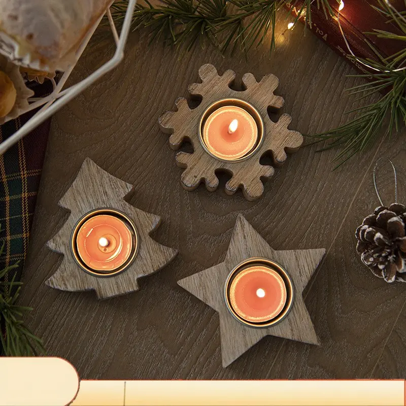 New Nordic Style Wooden Snowflake Candle Holder, Christmas Window Display Decor, Holiday Atmosphere Decoration, Home Festival Ornament