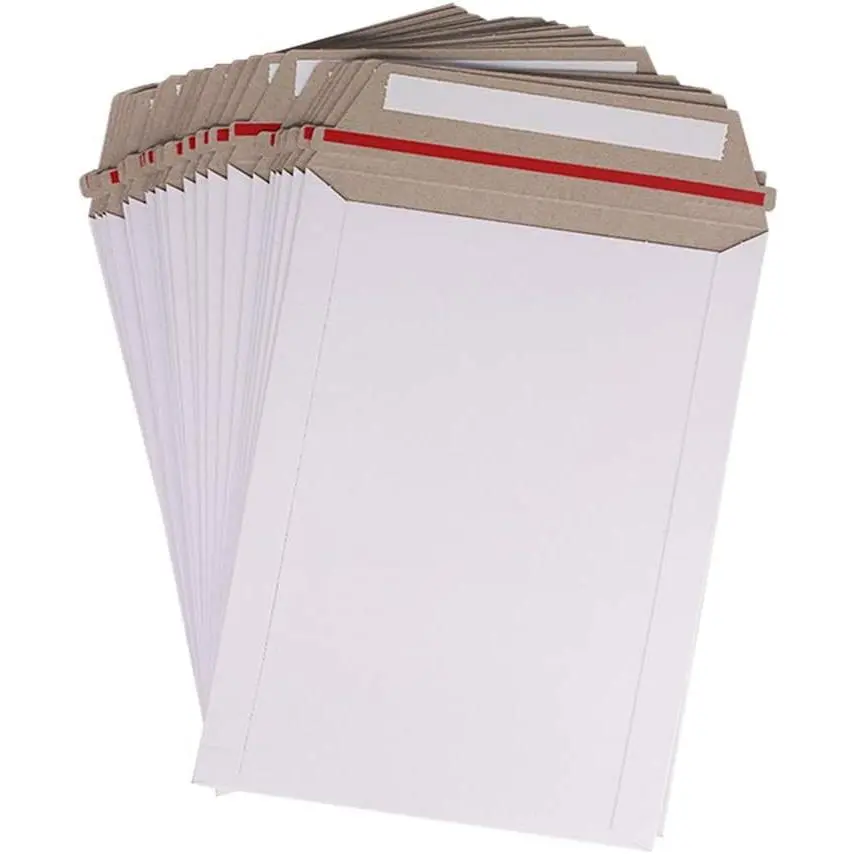 100 Pack 6X8 inch Self Seal Photo Document Mailers Stay Flat White Cardboard Envelopes White Photography Mailers for CD Photos Document
