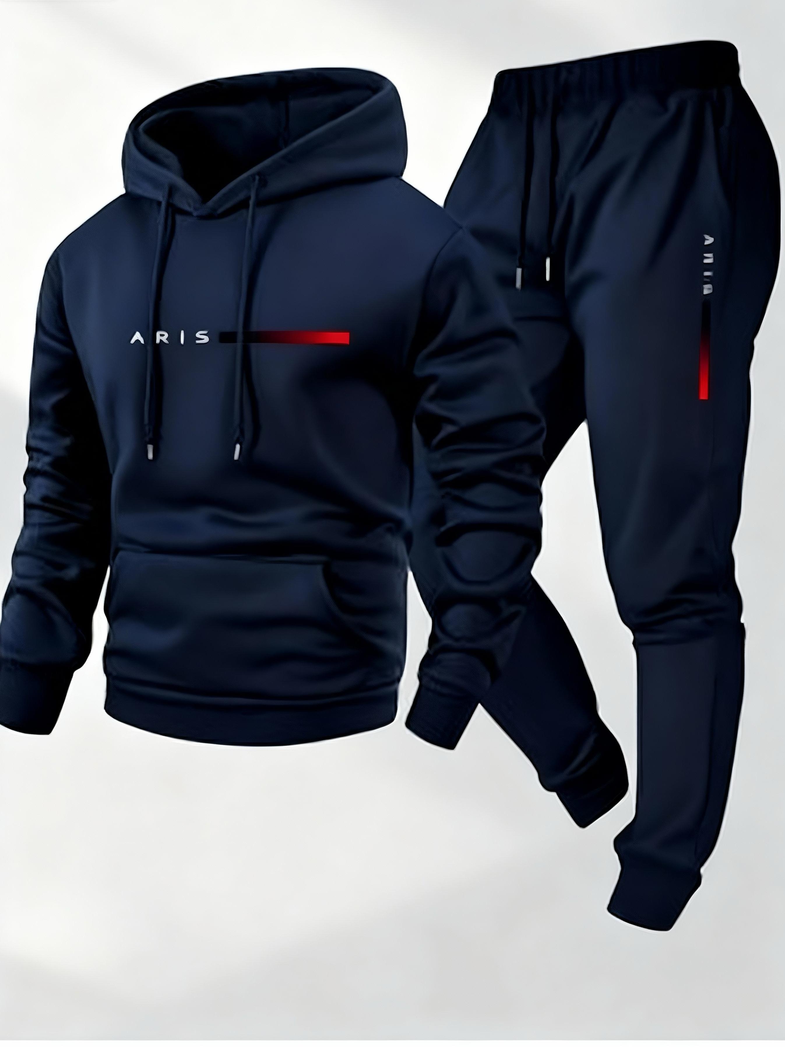 Men's Casual Hoodie Tracksuit 2 Piece Set - Light Gray Fashion Letter Print Sweatshirt + Drawstring Jogger Pants Sportswear for Daily/Leisure