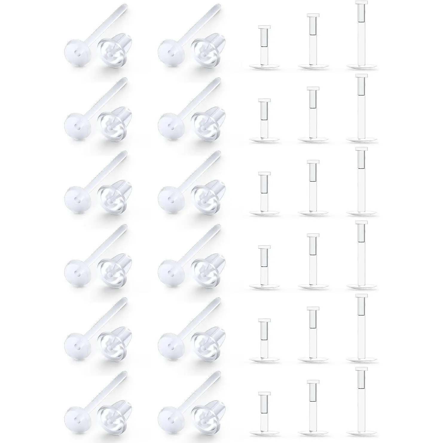 Invisible Plastic Earring Posts Clear Ear Hole Retainer Earring Studs Clear Ear Spacers Cartilage   for Men Women,  Rubber Backs Earnuts