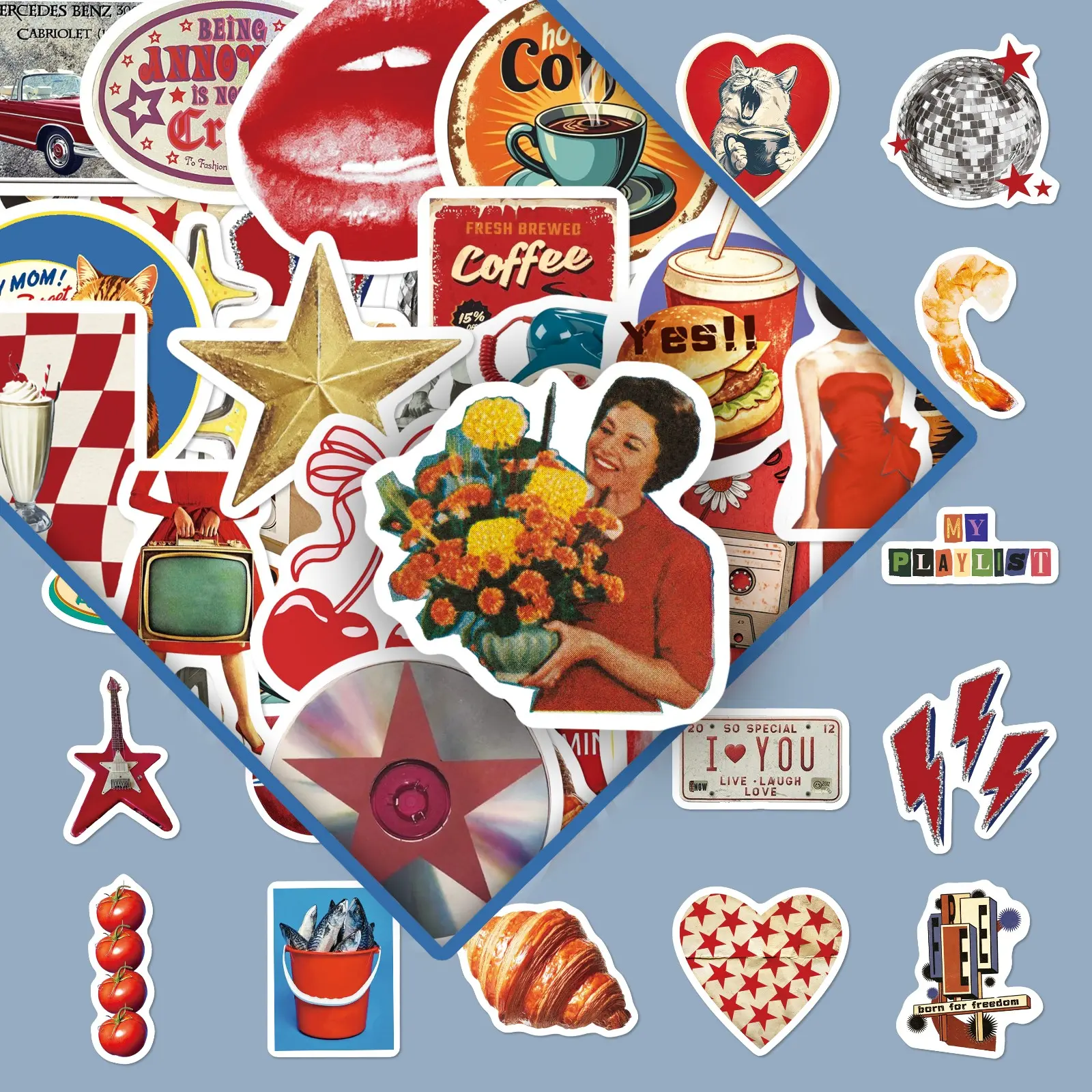 Retro Pattern DIY Decorative Sticker Set, 100pcs Creative Self Adhesive Decals, Stylish Decorative Supplies for Scrapbooking & Journal Making, Stickers for Scrapbooking, Sticker Packs