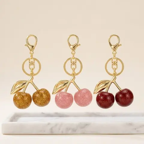 Trendy Cherry Bag Charm, Sparkly Resin & Alloy Keychain Pendant, Cute Bag Decor for Women's Purses and Handbags, Trendy Bag Charms