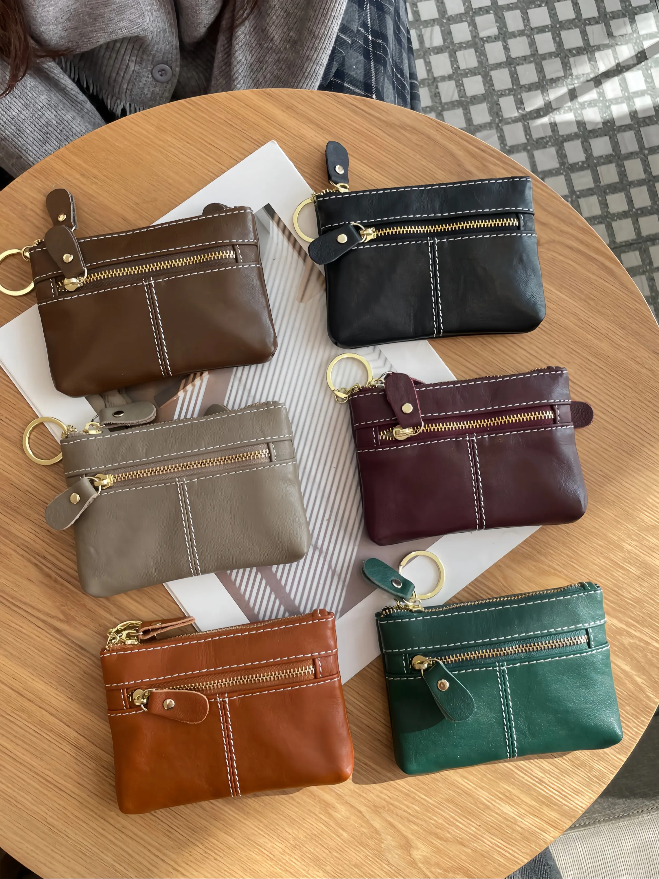 Women's Leather Coin Purse, Large Capacity Zipper Wallet, RFID Blocking Design, Portable Hard Currency Holder, Elegant Style, Leather RFID Wallets