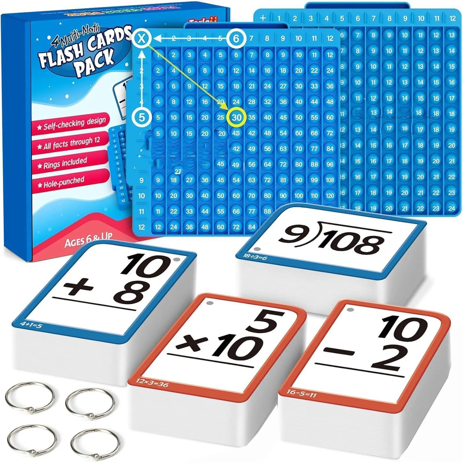 New Math Flash Cards + Math Board, Multiplication Flash Card Times Table Chart, Math Games Toys For Kids