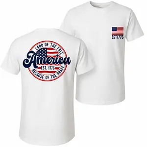 Featuring A "America's 250th Anniversary Freedom Print, This Men's Pure Cotton Short-Sleeve T-Shirt Is A Stylish, Unisex Piece Suitable For Both Men And Women; Its Classic Crew-Neck Design Makes It A Versatile Choice Perfect For Wear In Any Season.