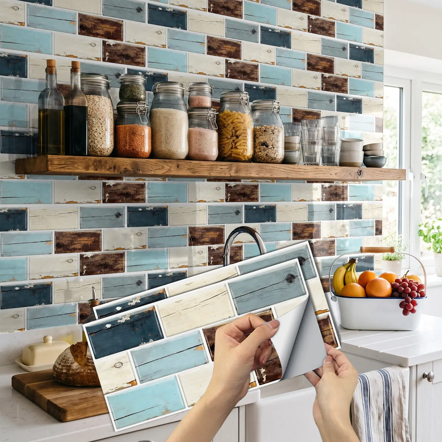 6pcs/12pcs/24pcs Vintage Weathered Wood Look Tile Stickers, Self Adhesive Wall Tiles, Peel & Stick Removable Tile Decals for Kitchen Backsplash, Cabin and Rustic Home Renovation