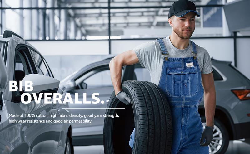 HISEA Men's Denim Bib Overall, Mens Relaxed Fit Overall Midweight Workwear with Adjustable Straps and Convenient Tool Pockets