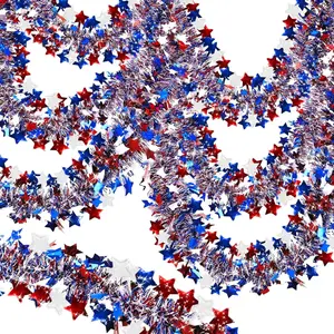 2 Pack Total 66 FT 4th of July Garland Decorations, Red White and Blue Garland Patriotic Tinsel Garlands USA 250th Anniversary Independence Day Memorial Day Decor for Car Golf Cart Parade Float Bikefidget toys
