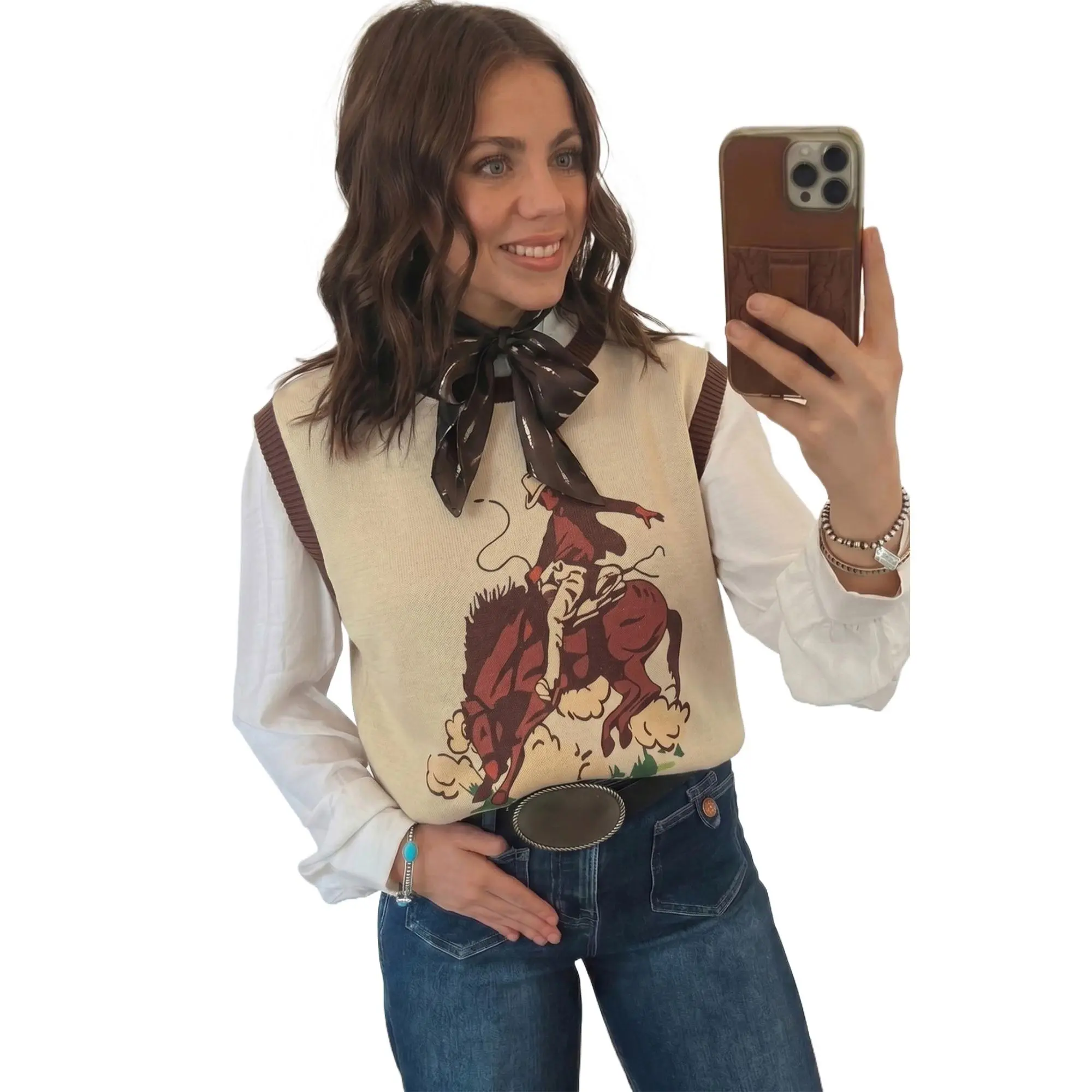 Western Cowboy Graphic Knit Vest for Women - Sleeveless Top