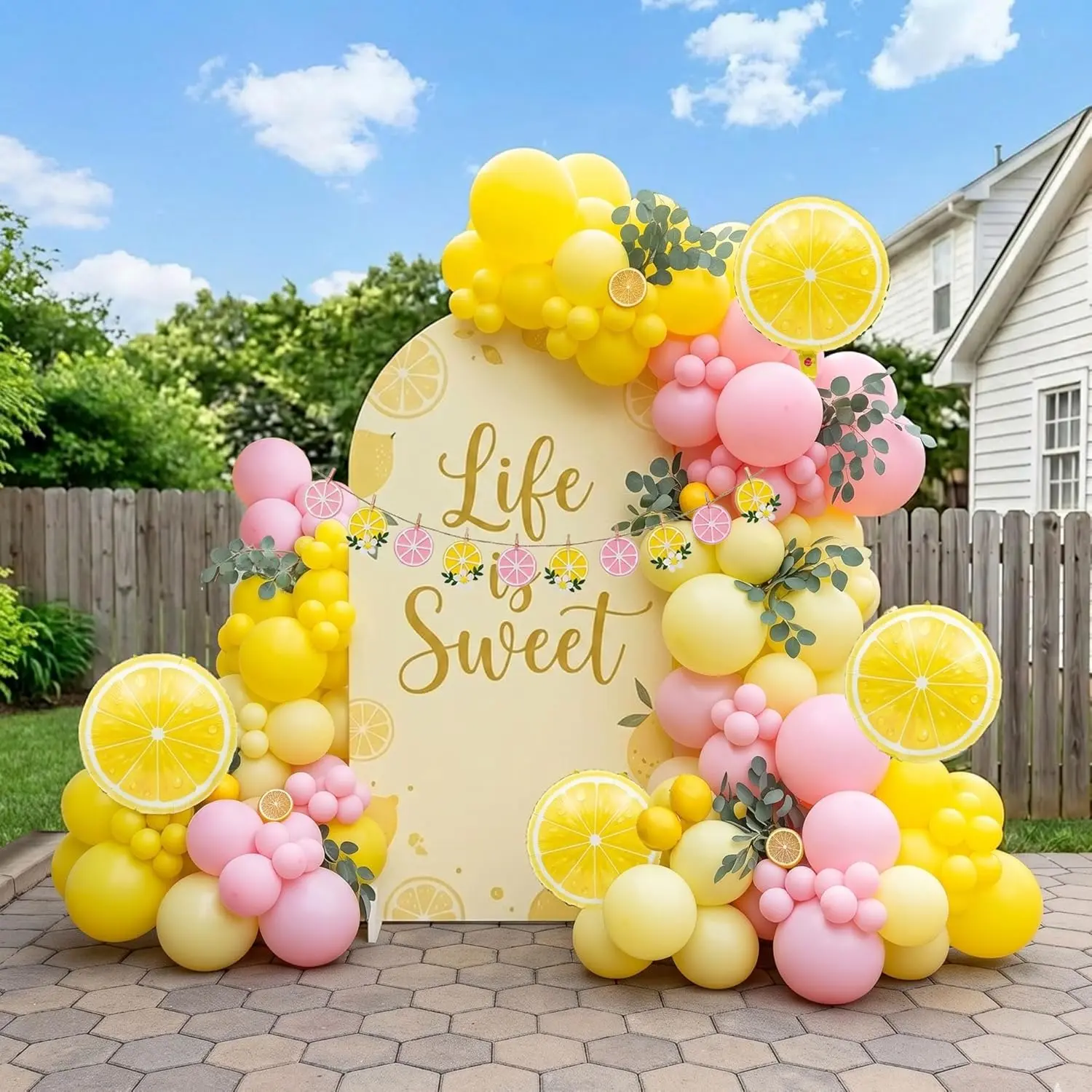 Pink Lemonade Party Decoration Garland Pack - Pink and Yellow Balloon Arch Set with Lemon Foil Balloons, Banner for Summer Birthday, Baby Shower Celebrations, Festive Home Supplies