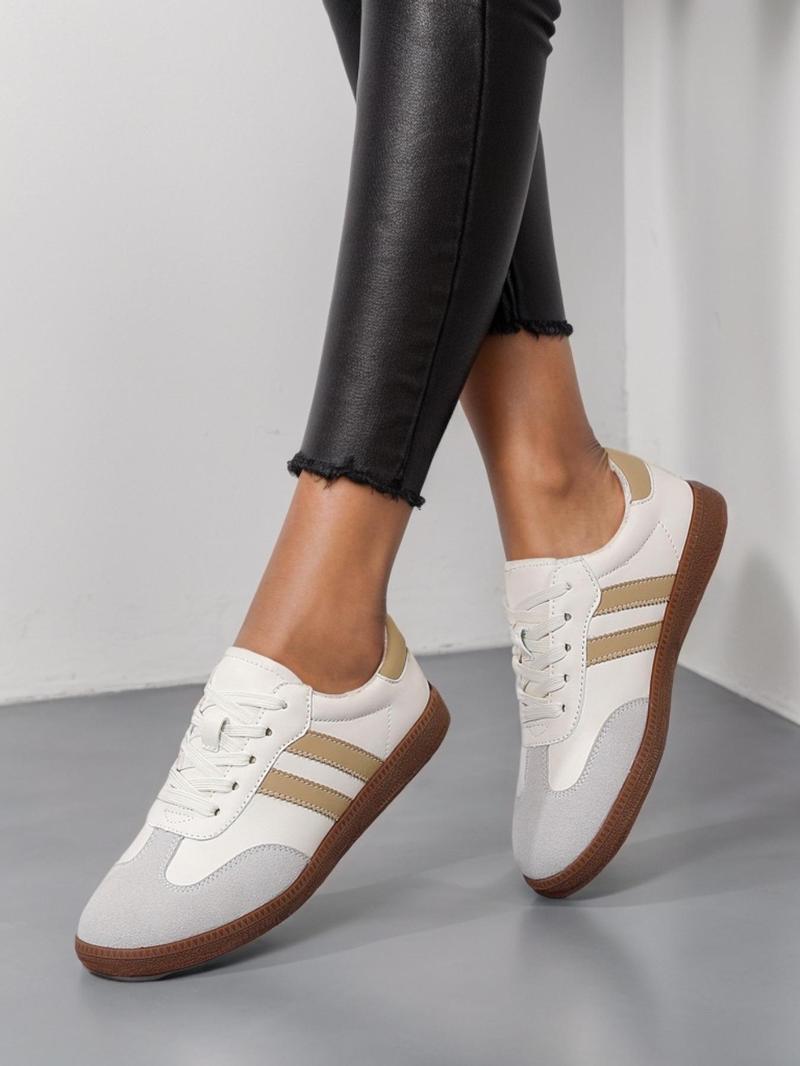 Women's Fashionable Patchwork Lace Up Low Top Sneakers, Casual Comfortable Breathable Sports Running Shoes, Athletic Shoes, All-match Round Toe Shoes for Daily Wear