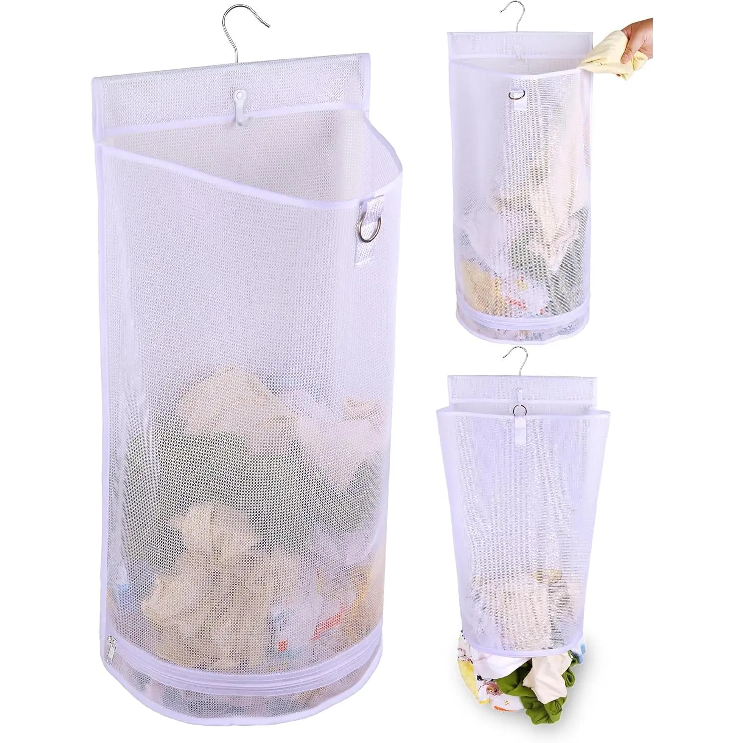 Hanging Collapsible Mesh Laundry Hamper - Breathable Fast Drying Laundry Bag, Space Saving Laundry Basket for Dorm, RV & Bathroom (White)
