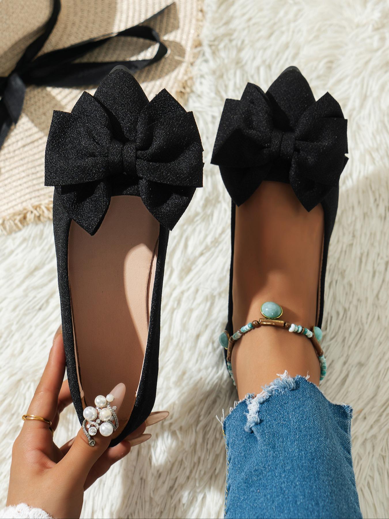 Women's Cute Bowknot Design Flat Shoes, Casual Comfortable Fabric Slip on Shoes for Daily Wear, All Match Barefoot Shoes for Women & Girls, Slip on Flats, Ballerina Flats Shoes, Fashion Flat Shoes