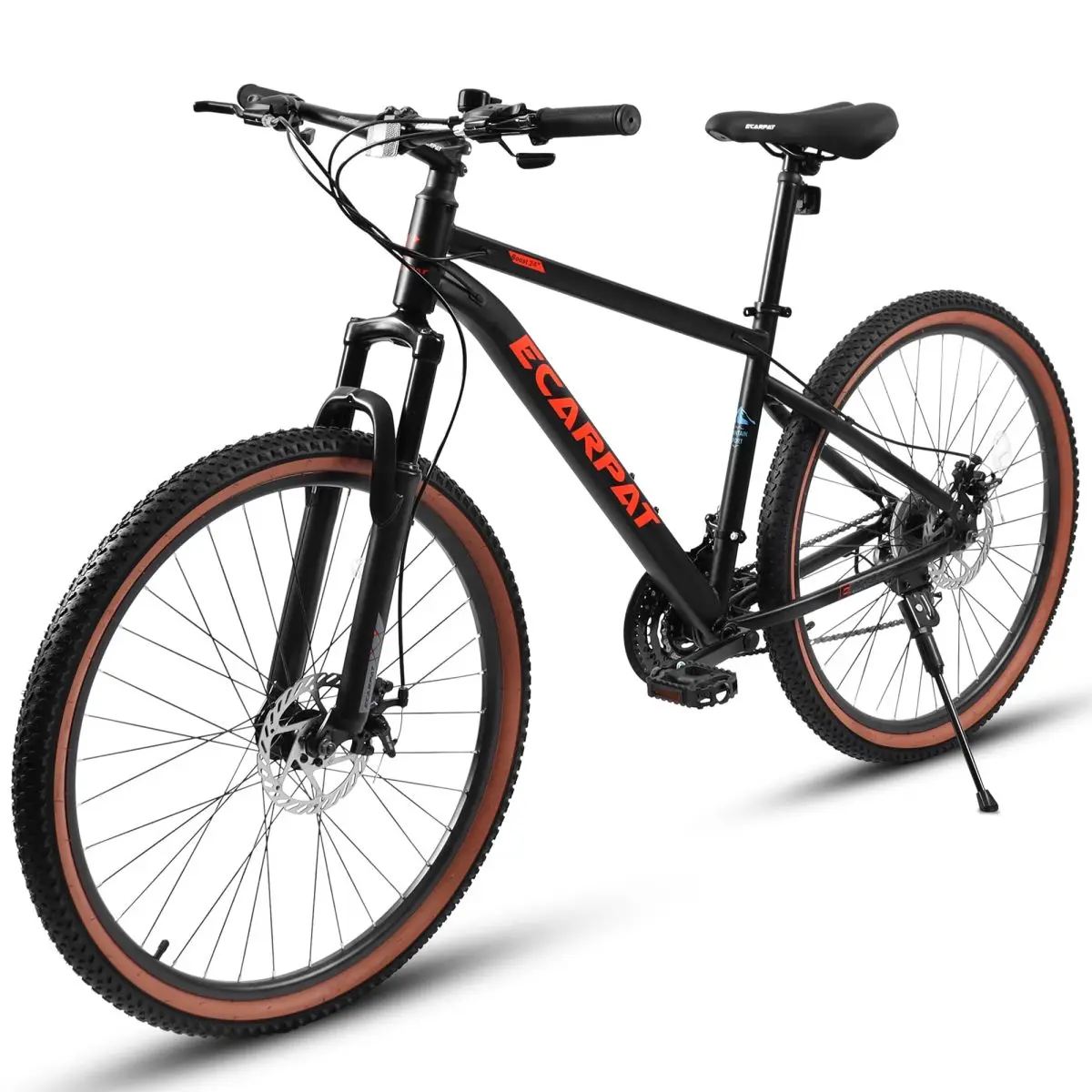 AobtkelA24301 24 Inch Mountain Bike for Teenagers, High Carbon Steel Frame, Disc Brakes, Durable Design, Brown Edge Tires, Ideal for School Commuting