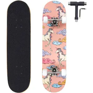 31x8 Inch Complete Skateboard for Beginners, 7 Layer Maple Wood Double Kick Concave Skate Boards, Tricks Skateboards for Youths Kids Boys Girls Teens Adults (Unicorn)