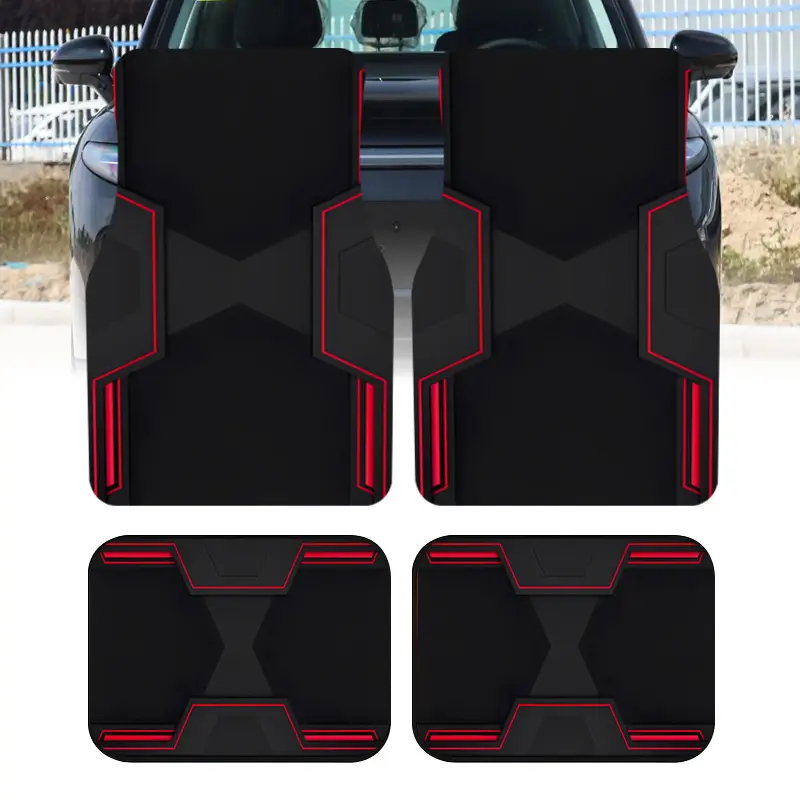 4pcs Polyester Fiber Black And Red Cool Printed Car Floor Mats - Durable Polyester Floor Liners, Safe And Practical, Making Them an Ideal Gift Choice, Long-Lasting, Suitable for Trucks, Sedans, Suvs, And More Car Mat Set