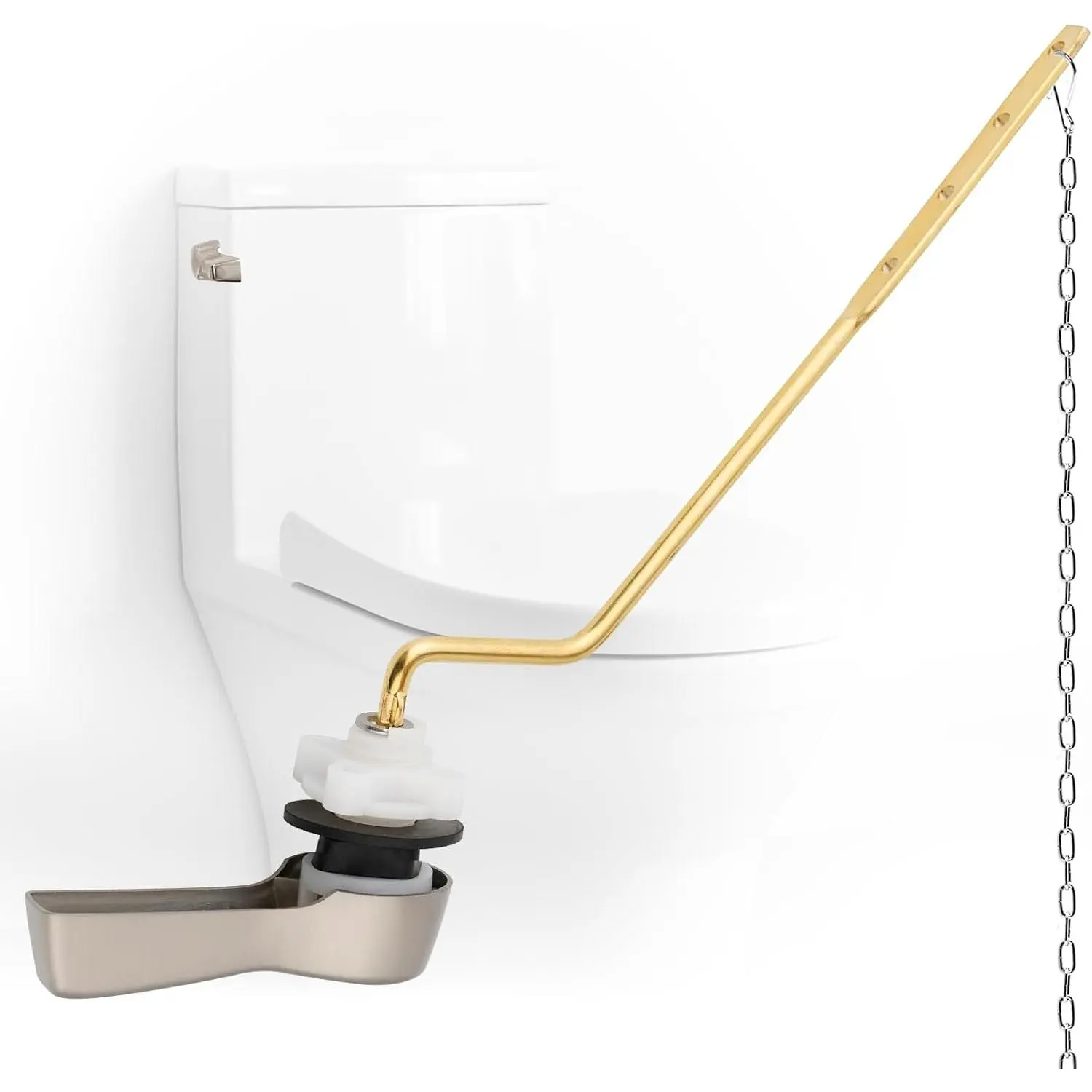 Metal Toilet Handle Lever , Side Mount, Brushed Nickel | Solid Brass Toilet Flush Handle Compatible with Kohler/ Standard/ /Gerber, Stainless Steel Chain, Easy to Install