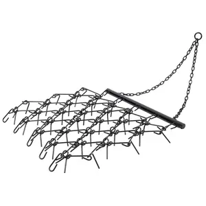 4 FT heavy-duty steel towing rake, black spray rust proof chain type flat rake, 6 rows of reinforced rake teeth, suitable for ATV/UTV/small tractors, agricultural lawn and pasture land preparation tools