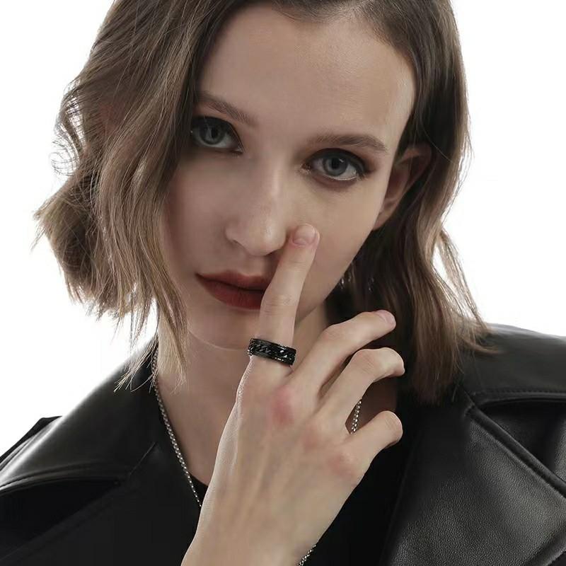 Anxiety Spinner Ring Stainless Steel Rotating Men's Ring Embossed Chain Fidget Band