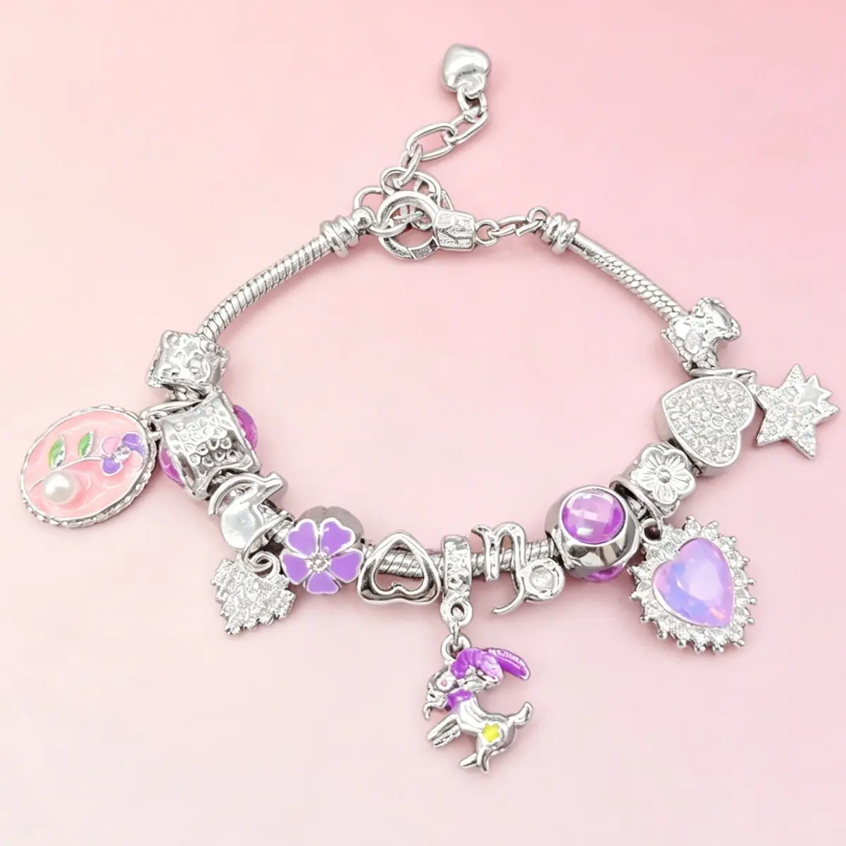 DIY Removable Charm Snake Chain Bracelet for Women, Cherry, Leopard Print, Airplane, Bow & Black 8 Ball Charms, Fashion Stackable Jewelry,Removable Charm Bracelet,Y2K Fashion Charms Bracelet